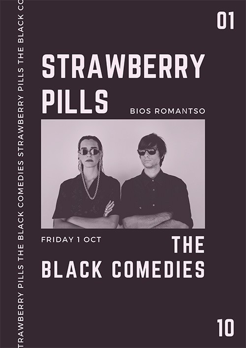 Strawberry Pills, The Black Comedies 1/10/2021 vinyl record event banner